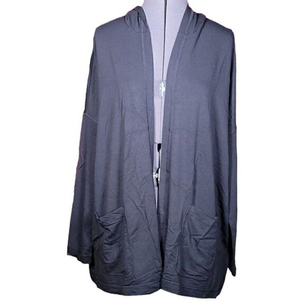 NWOT Isaac Mizrahi Live! SOHO French Terry Open Front Hooded Cardigan Sz XXS